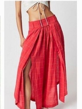 Free People Lunar Cove Window Pane Plaid Extreme Wide Leg Slit Pants / Skirt XS
